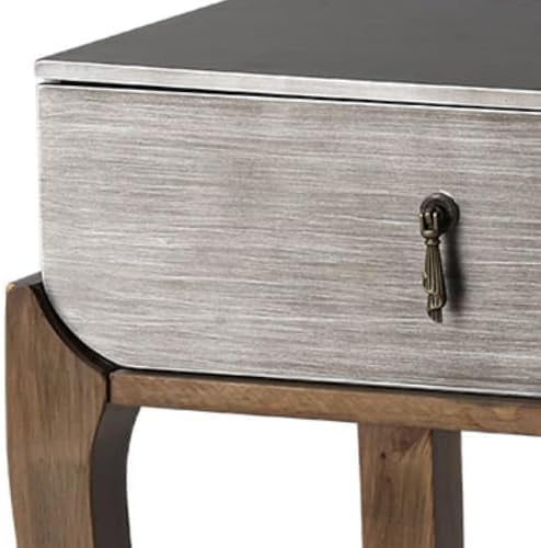 COSIEST Set of 2 Rustic Nightstand, 2-Tier Farmhouse Bedside Table, Wood Accent End Table with Storage Drawer and Open Display Shelf for Bedroom Nursery Living Room (Walnut & Silver)