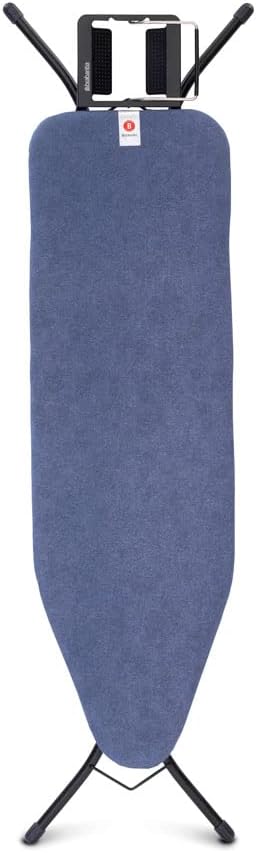 Brabantia Size B Ironing Board (49x15 in) 7 Height Options, Adjustable Steam Iron Rest Holder (Denim Blue) Non-Slip Feet, Anti-Collapse Child Locks