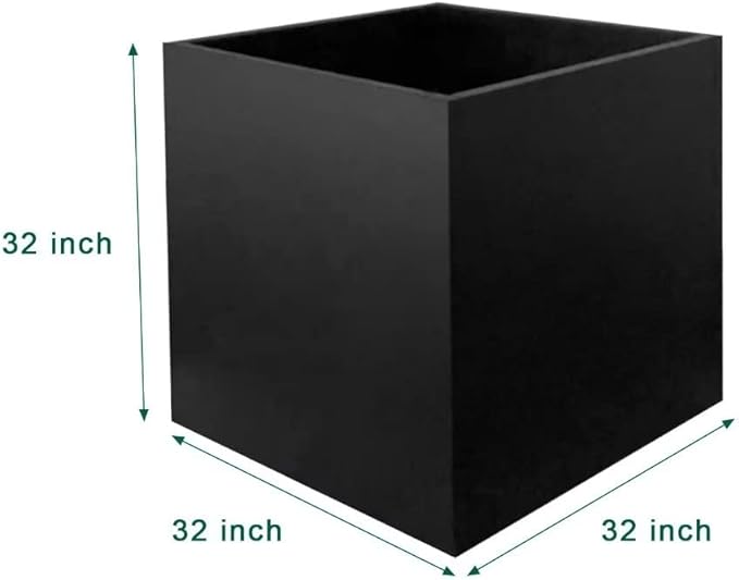 Galvanized Steel Planter Box Black Metal Planter Large Square Indoor Outdoor Planters Cube Steel Heavy Duty Flower Pot 32Inch Powder Coating Modern Commercial Residential for Patio, Deck, Yard, Garden