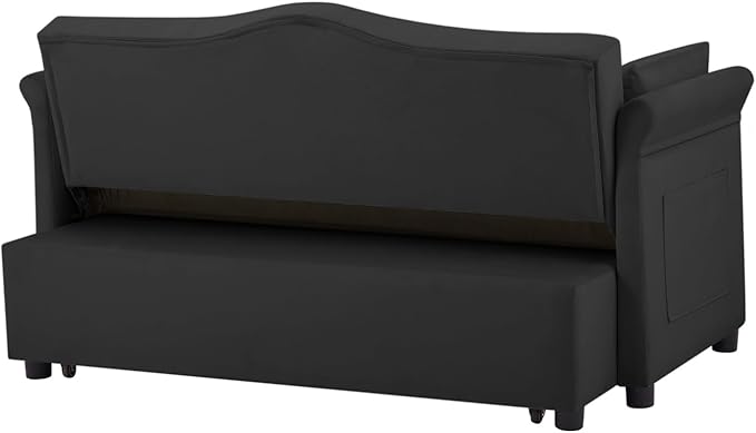 57-Inch Velvet Full Size Sleeper Sofa Couch with Pullout Bed,Convertible Pull Out with Golden Decorative Strip and Adjustable Backrest for Small Spaces,Apartment, Guest Room, RV (Black)