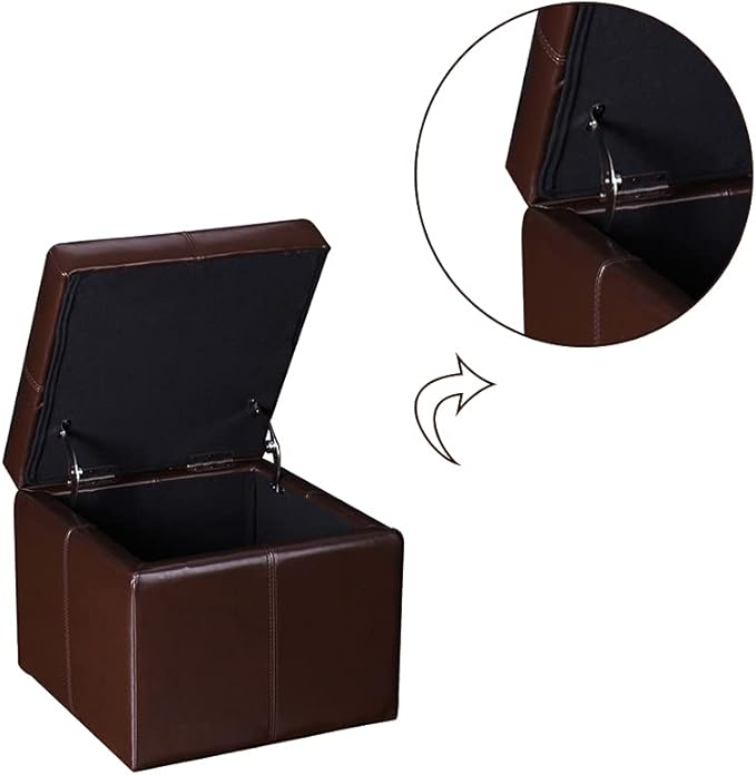 Adeco 17.7" Leather Cube Storage Brown Ottomans for Living Room