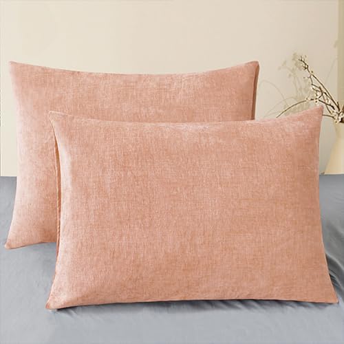 CaliTime Throw Pillow Covers Decorative 20 X 26 Inches Pack of 2 Cozy Chenille Standard Pillow Shams Cases for Couch Sofa Bed Living Room Home Dusty Pink