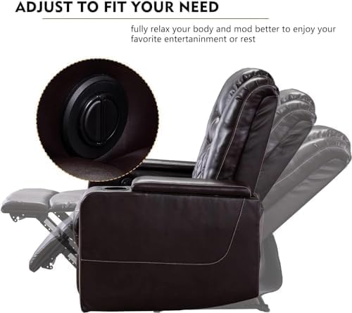 CANMOV Electric Power Recliner Chair Set of 3, Breathable Leather Home Theater Seating with Hidden Arm Storage, Power Recliner Chair with USB Ports and Cup Holders for Living Room,Brown