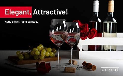 Bezrat Wine Glasses Hand Painted - Set of 2 - Women Wine Gift - Wine Lover Glass - Beautiful Glassware Gifts Ideas for Women Inspired by 'Duomo di Milano' Mothers Day - 12 oz (Blue)