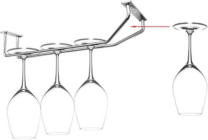 10.8 Inch Wine Glass Rack, Under Cabinet Wine Glass Holder, Wine Glass Hangers Under Shelf, Chrome Finish Stemware Rack, Hanging Stemware Holder for Cabinet Kitchen Bar, Set of 2