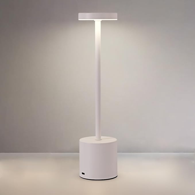 Cordless Table Lamp, 5000mAh Rechargeable Battery Powered LED Desk Lamp, Portable Touch Control Outdoor Table Lamps,3 Color Dimmable Light for Restaurant, Patio, Bedroom, Night Lamp (White)