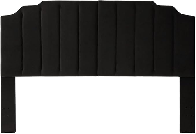 24KF Black Velvet Tufted King Upholstered Headboard, Modern Vertical Channel Design California King Headboard with Stepped Silhouette Top Edge,Black