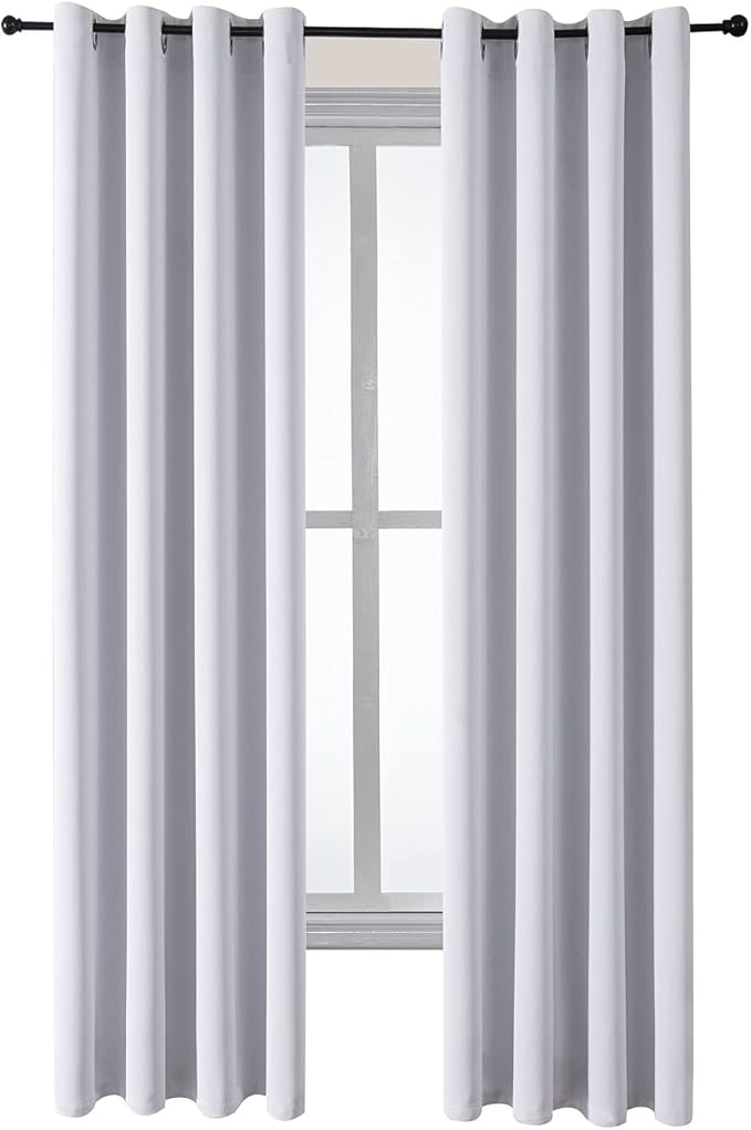 ChrisDowa Grommet Room Darkening Curtains for Bedroom and Living Room - 2 Panels Set Thermal Insulated Blackout Curtains (Greyish White, 52W x 95L)