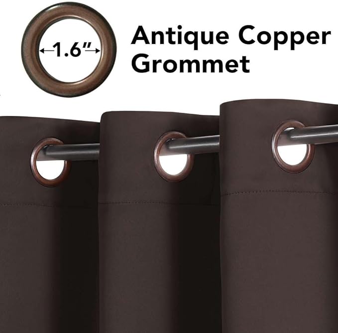 H.VERSAILTEX Thermal Insulated Blackout Curtains - Antique Copper Grommet Top Window Drapes - Chocolate Brown - 52" W x 72" L - (Set of 2 Panels)