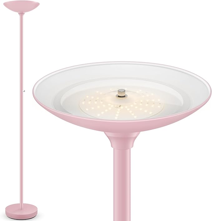 BoostArea Torchiere Floor Lamp Pink, 30W Super Bright LED Standing Lamp, 3000K Stepless Dimmable Pole Lamp with Rotary Switch, 71inch Tall Metal Modern Floor Lamps for Living Room,Bedroom,Home Decor