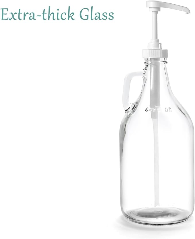 Glass Laundry Detergent Dispenser with Pump, 64OZ Liquid Laundry Soap Dispenser, Fabric Softener Dispenser Bottle for Laundry Room Organization and Storage, 1 Pack