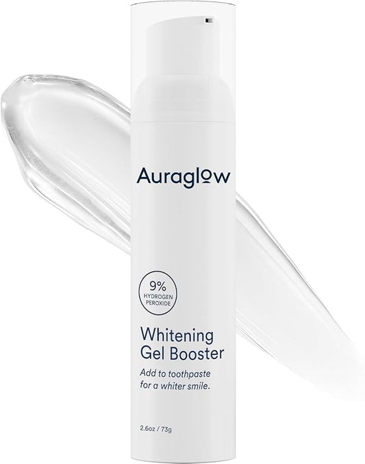 Auraglow Whitening Toothpaste Booster, Add to Toothpaste to Whiten, 9% Hydrogen Peroxide Teeth Whitening Gel Toothpaste, 350+ Whitening Treatments, 6-Month Supply, 2.6oz