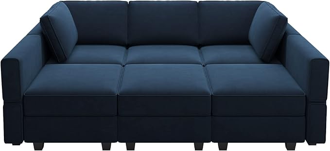Belffin Modular Velvet Sectional Sofa with Chaise Lounge Sectional Sleeper Sofa with Storage Chaise Bed Couch for Living Room Blue