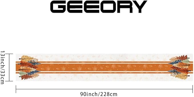 GEEORY Fall Watercolor Trees & Maple Leaves Striped Table Runner 13x90 Inch, Rustic Farmhouse Autumn Thanksgiving Decor for Kitchen, Dining, Indoor/Outdoor Holiday Dinner Party Orange GT157-90