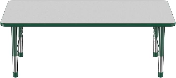 FDP Rectangle Activity School and Classroom Kids Table (30 x 60 inch), Toddler Legs, Adjustable Height 15-24 inches - Gray Top and Green Edge