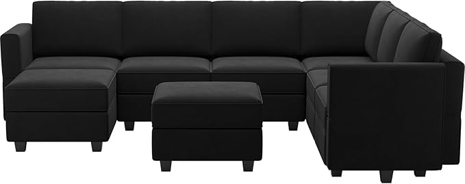 Belffin Modular Sectional Sofa with Storage Seat Oversized U Shaped Couch with Reversible Chaise Sofa Set with Ottoman Velvet Black