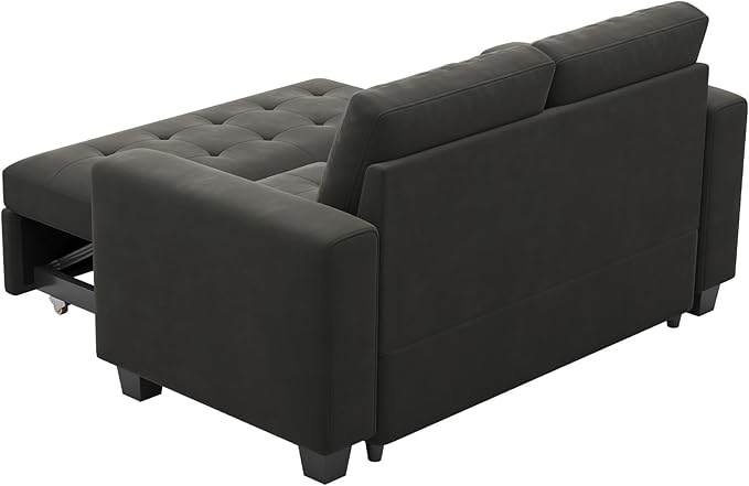 Belffin Modular Sectional Sleeper Sofa with Pull Out Couch Bed Modular Sleeper Loveseat Sectional Sofa Velvet Fabric for Living Room Apartment Grey