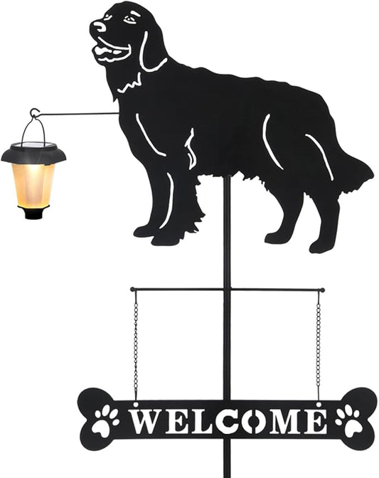 BAYN Solar Golden Retriever Garden Stakes Decorative with a Lantern Dog Silhouette Welcome Sign Outdoor Garden Decor for Yard, Lawn, Patio, Pathway