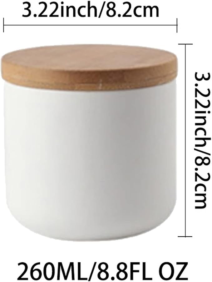 Ceramic Food Storage Jar Canister Modern Design Food Canisters with Airtight Seal Bamboo Lid, Loose Tea Coffee Spice Nuts Snacks Storage Jar Canister (White 8.79oz/260ml)