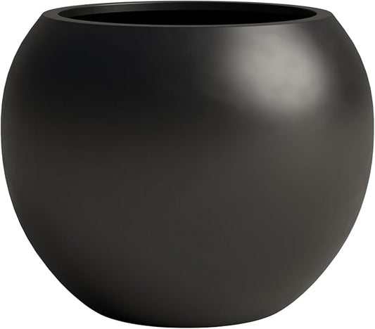 DTY Signature Mount Sherman Lightweight Durable Modern Fiberstone Sphere Planter for Indoor & Outdoor Drainage Hole & Rubber Plug Weather Resistant, 17" H x 21" Dia 14.4" Pot Opening - Large, Black