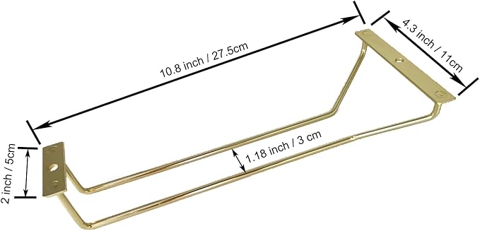 10.8 Inch Gold Wine Glass Rack, Under Cabinet Wine Glass Holder, Wine Glass Hangers Under Shelf, Stemware Rack, Hanging Stemware Holder for Cabinet Kitchen Bar, Set of 4