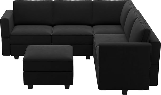 Belffin Modular Sectional Sofa with Storage Seats Velvet L Shaped Corner Couch Convertible Sectional Sofa with Chaise Black