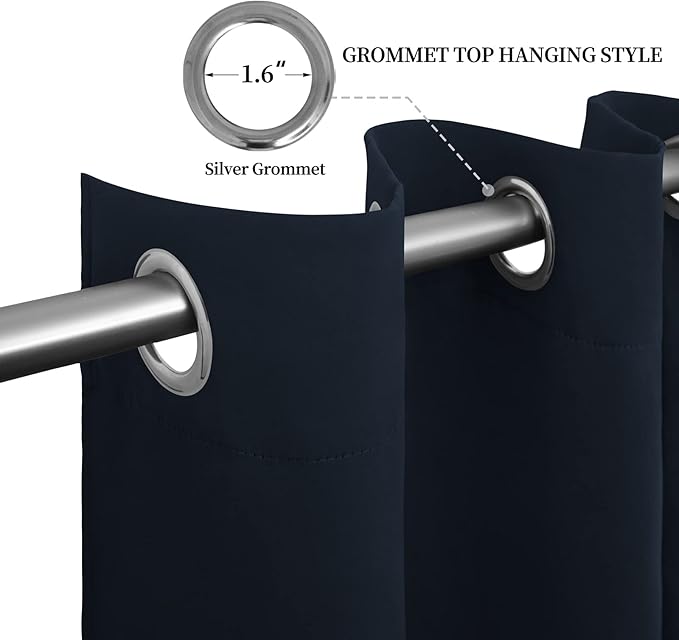 Easy-Going Blackout Curtains for Bedroom, Solid Thermal Insulated Grommet and Noise Reduction Window Drapes, Room Darkening Curtains for Living Room, 2 Panels (52x84 in,Navy)