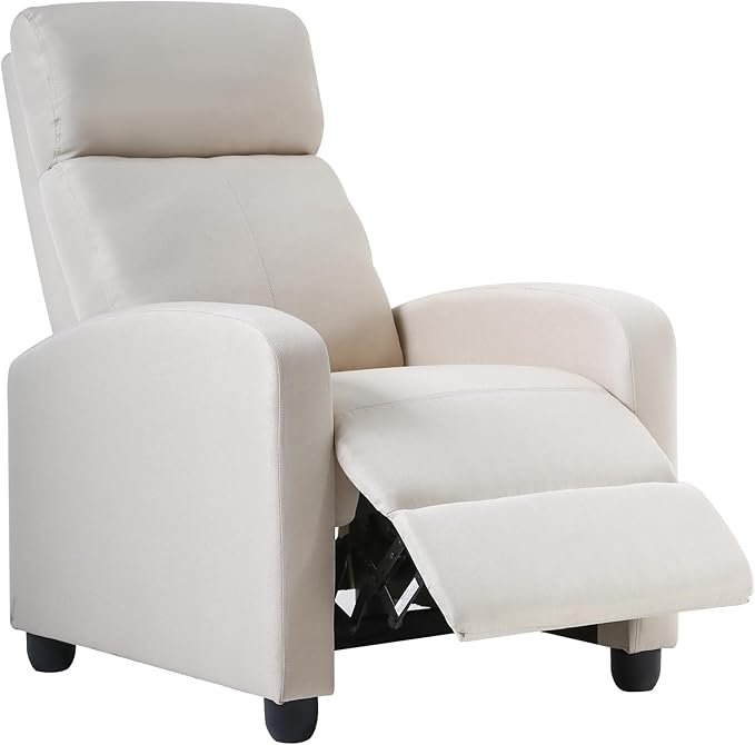 BestMassage | Recliner Chair | No Massage Function | Textile Beige | with Lumbar Support, Adjustable Push Back, Wide Armrests, Footrest & Padded Seat | Easy Assembly | for Living Room, Home Theatre