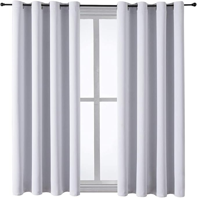 ChrisDowa Grommet Room Darkening Curtains for Bedroom and Living Room - 2 Panels Set Thermal Insulated Blackout Curtains (Greyish White, 52W x 63L