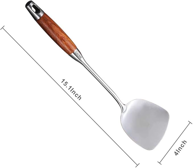 Chinese Wok Spatula, 304 Stainless Steel Spatula with Heat Resistant Wooden Handle Wok Utensils,Silver/15.7Inch