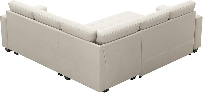 Belffin Modular Sectional Sleeper Sofa with Pull Out Couch Bed Velvet Convertible L Shaped Sectional Couch for Living Room Apartment Beige