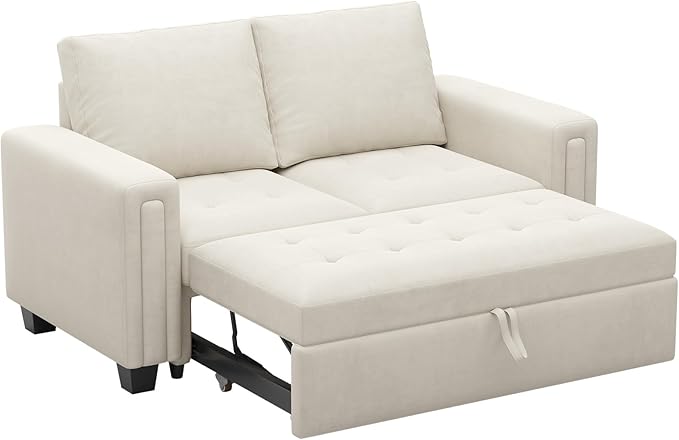 Belffin Modular Sectional Sleeper Sofa with Pull Out Couch Bed Modular Sleeper Loveseat Sectional Sofa Velvet Fabric for Living Room Apartment Beige