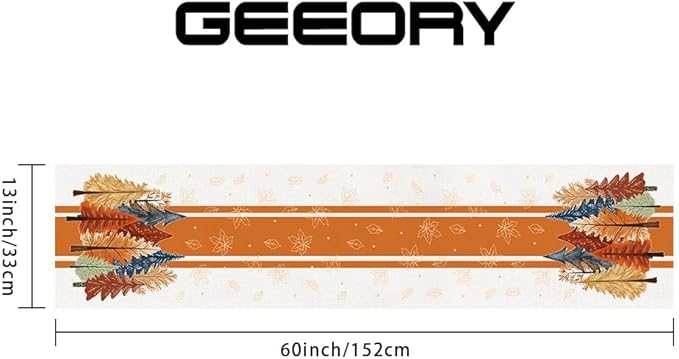 GEEORY Fall Watercolor Trees & Maple Leaves Striped Table Runner 13x60 Inch, Rustic Farmhouse Autumn Thanksgiving Decor for Kitchen, Dining, Indoor/Outdoor Holiday Dinner Party Orange GT157-60