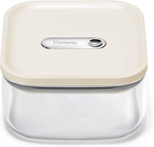 Caraway 1qt Glass Airtight Food Storage Container with Lid – Non-Toxic, BPA-Free Kitchen Storage Container – Stackable, Space-Saving Airtight Container for Dry Goods and More - Cream