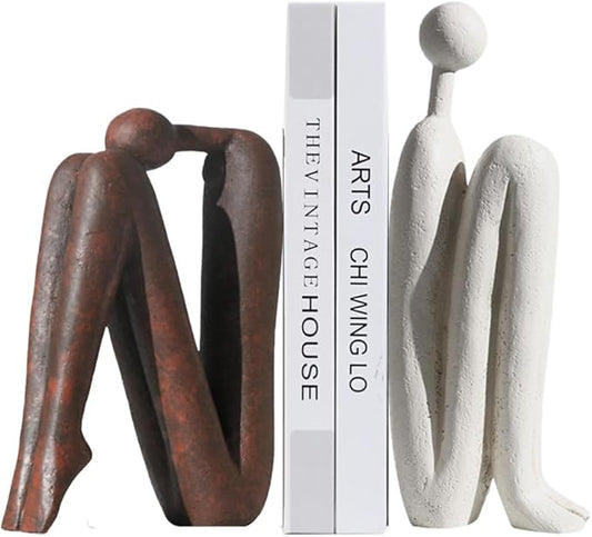 Decorative Bookends for Heavy Books, Thinker Statue Book Holders for Shelves & Office Desk, Abstract Decor Aesthetic Book Ends Stoppers, Modern Bookshelf Decoration