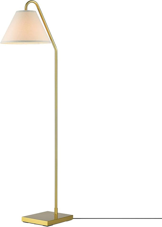 GLOBE Electric 61000147 62" Floor Lamp, Matte Brass, Beige Fabric Shade, On/Off Rotary Switch on Socket, 6-Foot Clear Cord, Reading Light, Bedroom, Living Room, Home Decor