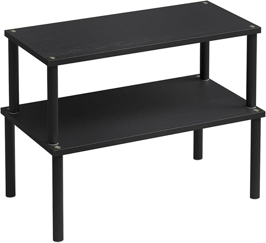 Cabinet Organizer Shelf(Set of 2),Kitchen Counter Shelves,Bamboo Spice Rack Countertop and Cabinet,Stackable Expandable,Large(Black)