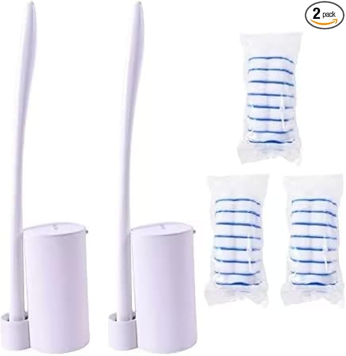 Disposable Toilet Brush Holder Set Toilet Wand (Pack of 2) Toilet Cleaner Scrubber with 24 Refills