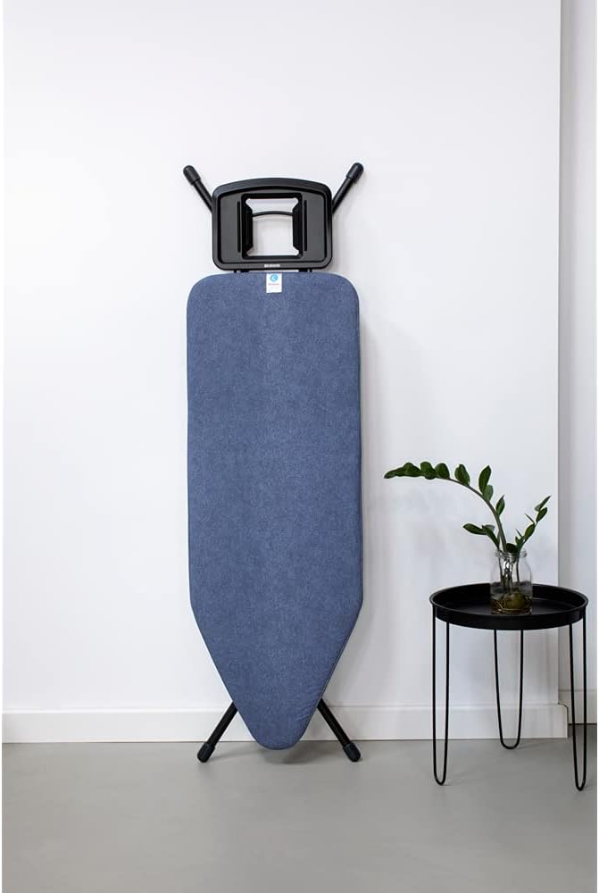 Brabantia Size C Ironing Board (49x18 in) 7 Height Options, Solid Steam Iron Rest Holder (Denim Blue) Non-Slip Feet, Anti-Collapse Child Locks