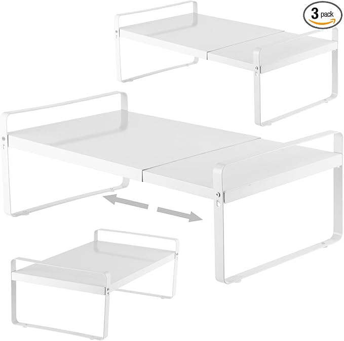 3 Pack Expandable Cabinet Shelf Organizer Kitchen Shelf Riser Stackable Pantry Shelves Kitchen Organizers and Storage Metal Spice Rack Countertop Organizer Cupboard Adjustable Shelfs Desk Rack Shelf