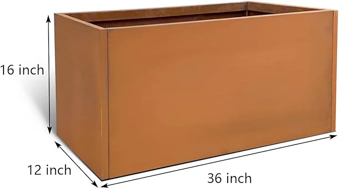 Corten Steel Planter Box Metal Outdoor Large Rectangular Rustic Durable Antique Detached for Commercial Residential Patio Deck and Backyard 36" x 12" x 16"