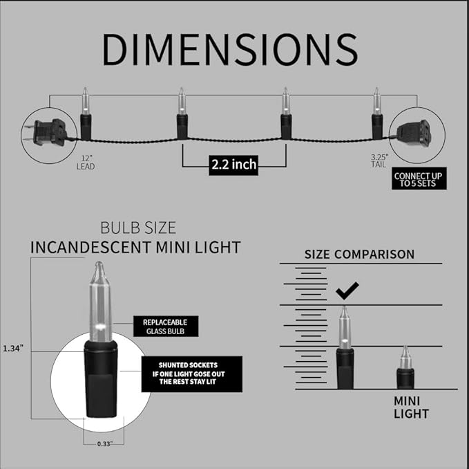 100LIGHTS Multi Extra-Bright with End Connectors Christmas Decorative Lights 5.98m UL Certified Mini String Light Set Waterproof for Home Garden Holiday Christmas Tree Party Patio Wedding
