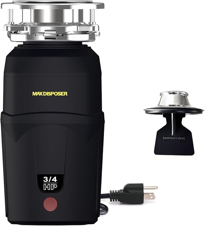A600 Garbage Disposal 3/4 HP for Kitchen Sink, Food Waste Disposer Fast Continuous Feed Stainless Steel Grind, Quiet, Ease Install, With Power Cord, Powerful Drainage Compact Design 0.75 Horsepower