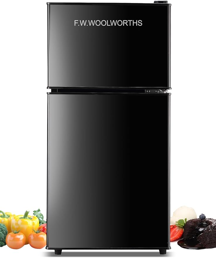 3.5 Cu.Ft Compact Refrigerator with Freezer, Mini Fridge with 2 Doors for Office, Kitchen, Dorm and Bedroom, Small Fridge with 7 Level Temp Adjustable Thermostat, Black