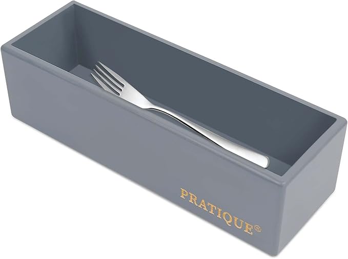 Bamboo Drawer Organizer - Kitchen Utensil Organizer Silverware Tray Cutlery Holder，Office Desk Supplies and Accessories,8.9 * 3 * 2.6,Grey