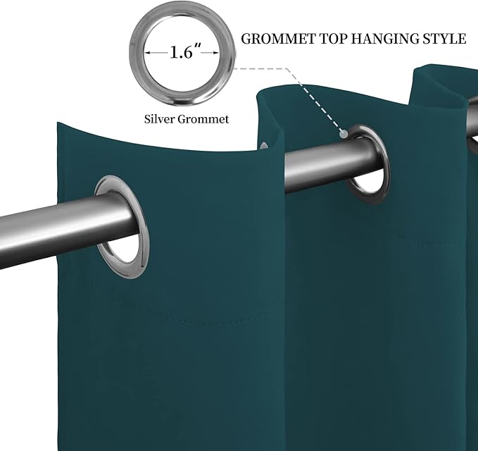 Easy-Going Blackout Curtains for Bedroom, Solid Thermal Insulated Grommet and Noise Reduction Window Drapes, Room Darkening Curtains for Living Room, 2 Panels (52x96 in,Peacock Blue)