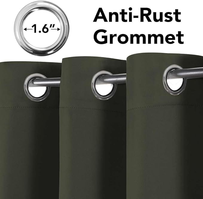 H.VERSAILTEX Blackout Curtains for Bedroom Thermal Insulated Room Darkening Living Room Curtains 63 Inch Long Grommet Privacy Protection Window Curtain Panels/Drapes for Nursery, 2 Panels, Olive