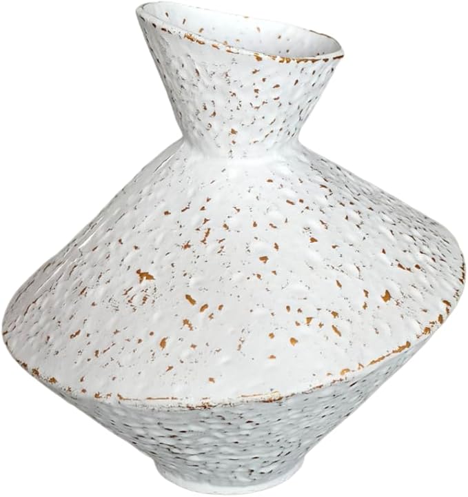 Cast Iron Decorative Vase, Dried Flower Rustic Vases, Wabi Sabi Vase for Modern Home Decor, Living Room, Shelf Decor, Enterway, Wedding, Office, Table, Bedroom, Kitchen, 8.86" H (White)