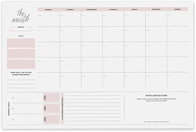 Bliss Collections Monthly Planning Pad, To Do List Notebook - Undated Tear-Off Sheets Notepad - Work Calendar, Organizer, Scheduler for Goals, Tasks - Simple (Pink), 12" x 18", 18 Sheets