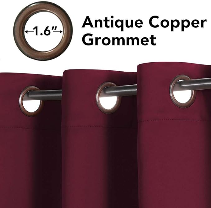 H.VERSAILTEX Christmas Blackout Curtains Thermal Insulated Blackout Curtains for Party- Antique Copper Grommet Top Window Drapes - Burgundy- 52" W x 72" L - (Set of 2 Panels)